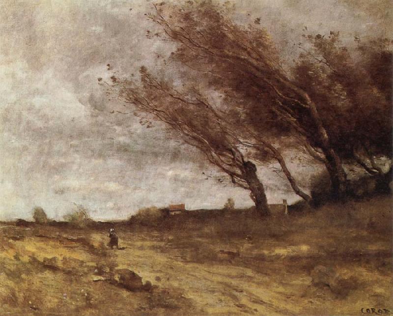 Jean Baptiste Camille  Corot Le Coup du Vent Sweden oil painting art